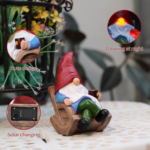 Generic Solar Garden Gnome on patio greeting guests with soft glow