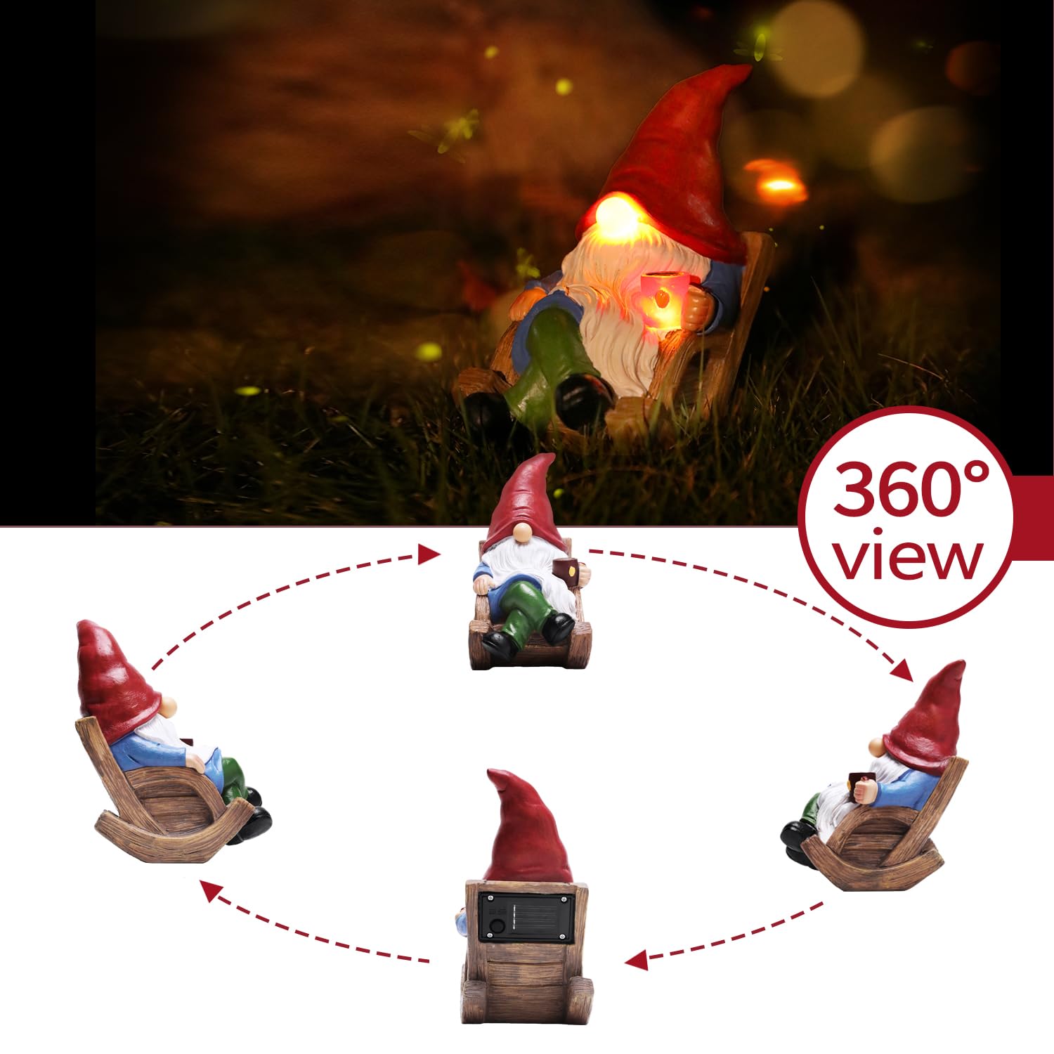 Generic Solar Garden Gnome rocking chair design adds cozy patio charm