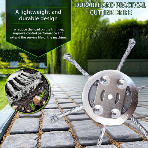 Generic steel wire trimmer head mounted on cordless trimmer for quick swap