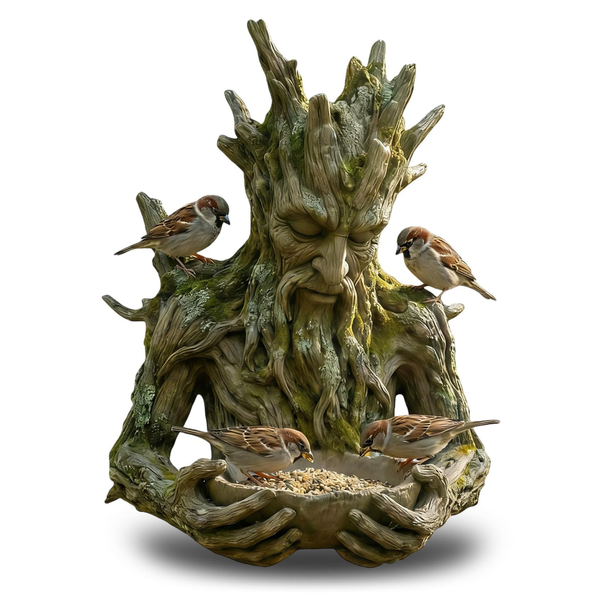 Generic Tree Face Bird Feeder hanging on a branch with hidden keyhole adds natural charm.