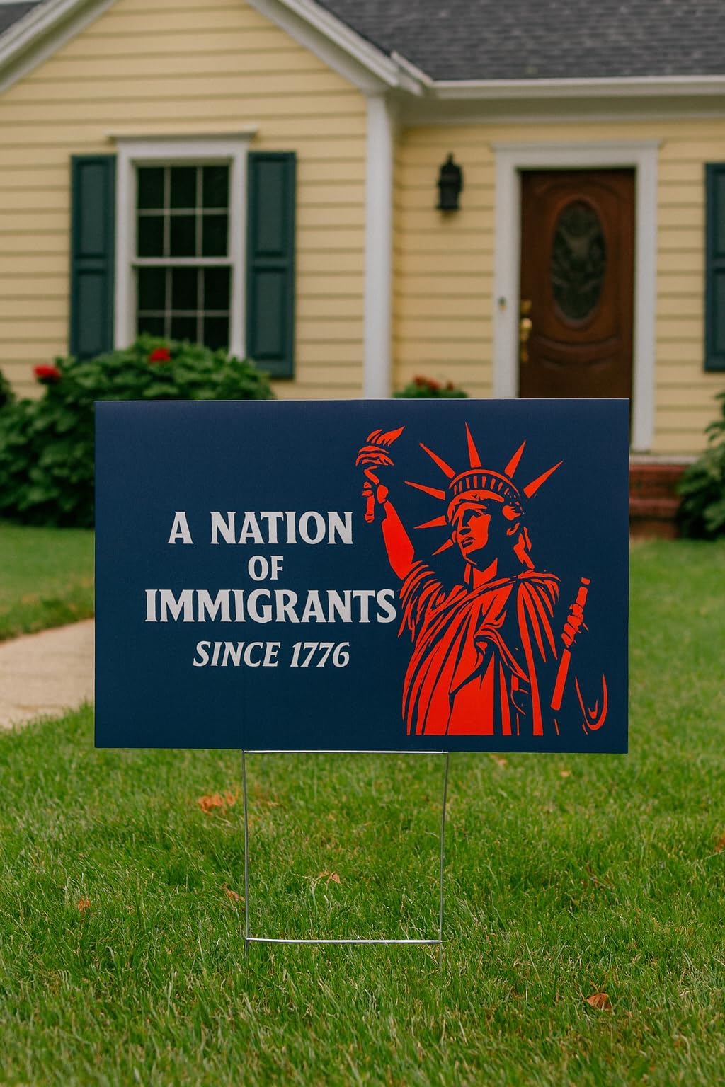 Generic USA 250th sign includes stake for quick yard installation.