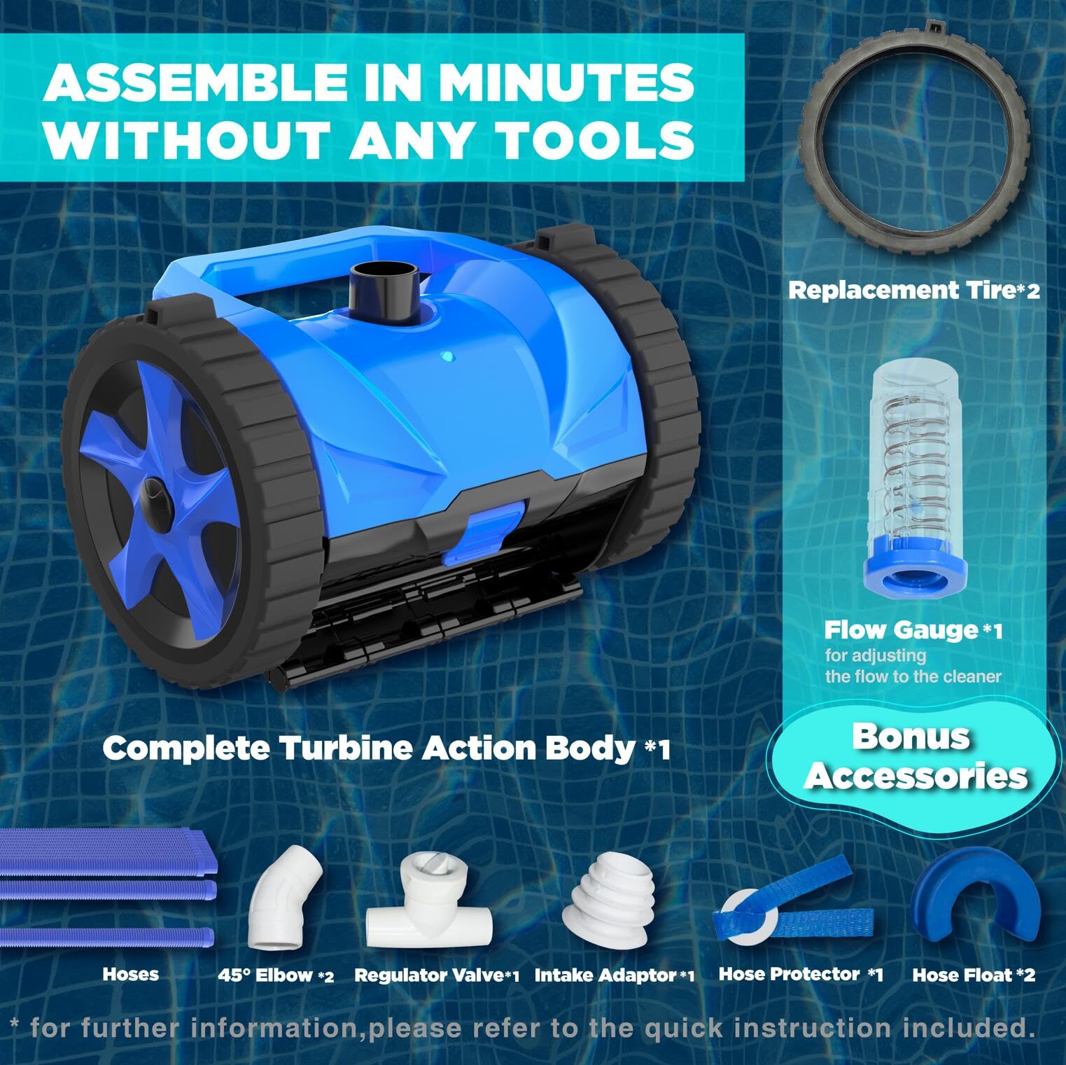 Generic wall climbing pool cleaner tires ready to climb pool surfaces