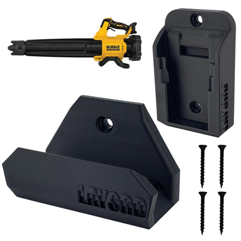 Generic wall mount for Dewalt 20V blower keeps the tool secure and within easy reach.