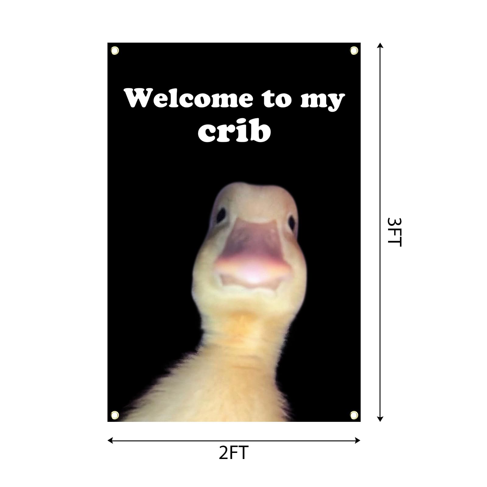 Generic Welcome to My Crib Flag brass grommets closeup for easy hanging.