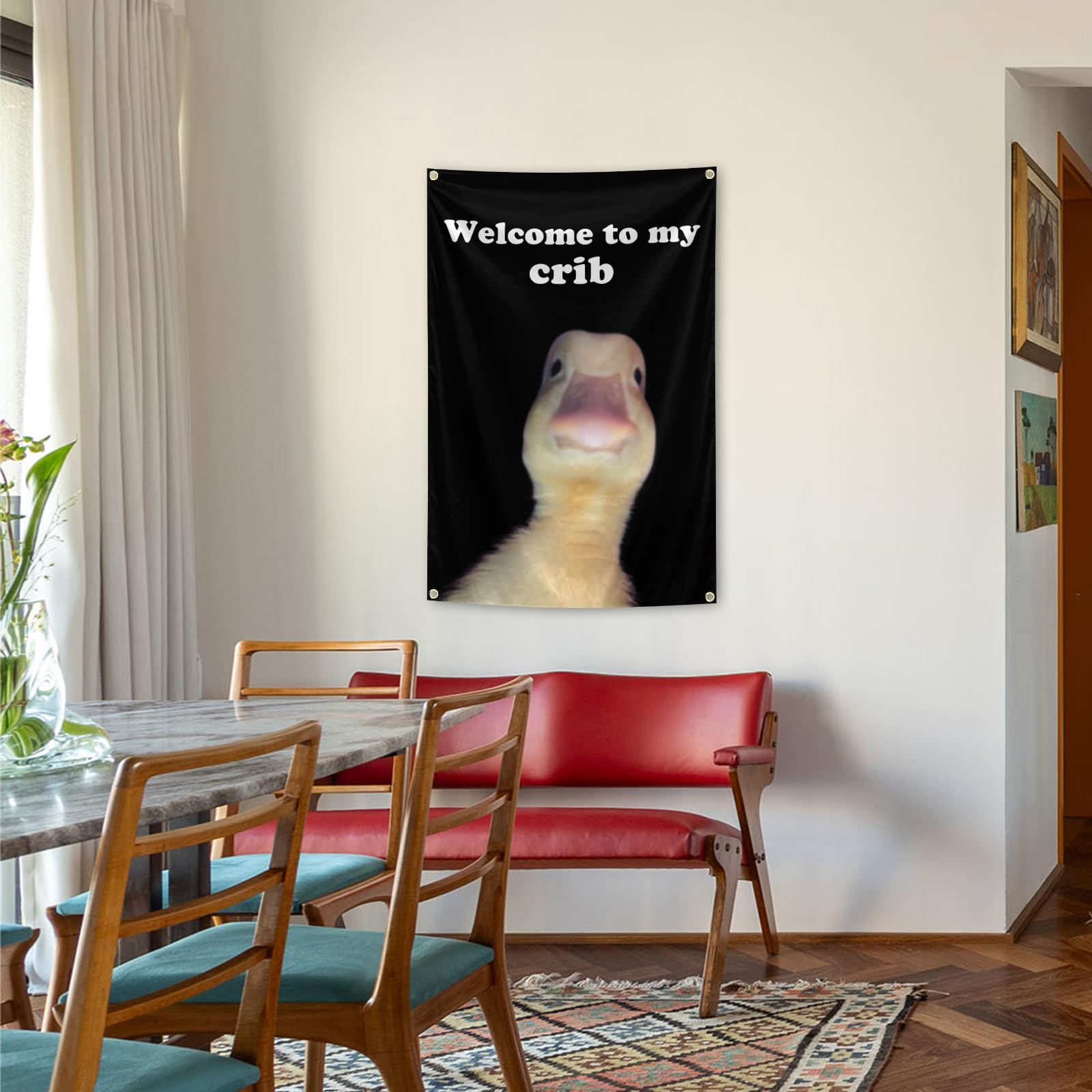 Generic Welcome to My Crib Flag works as a yard sign for outdoor events.