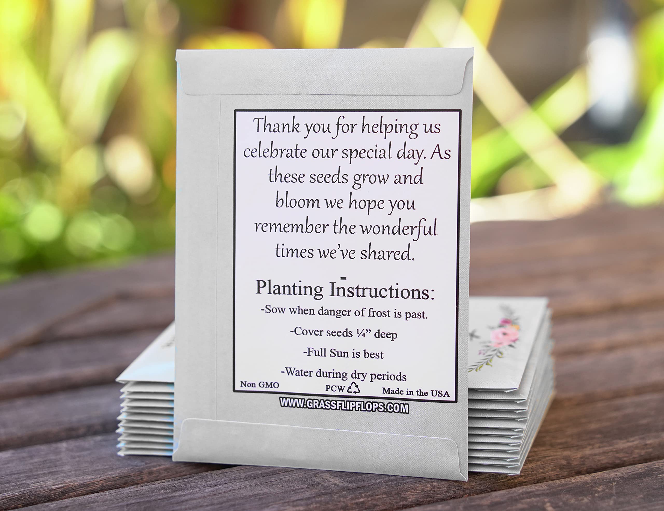 Generic wildflower seed pack in hand, inspiring garden growth and memorable favors.