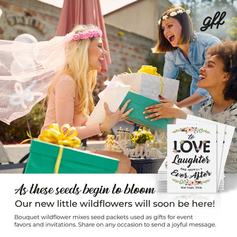 Generic wildflower seed packets packaging highlighting GMO free mix for pollinator friendly gardens.