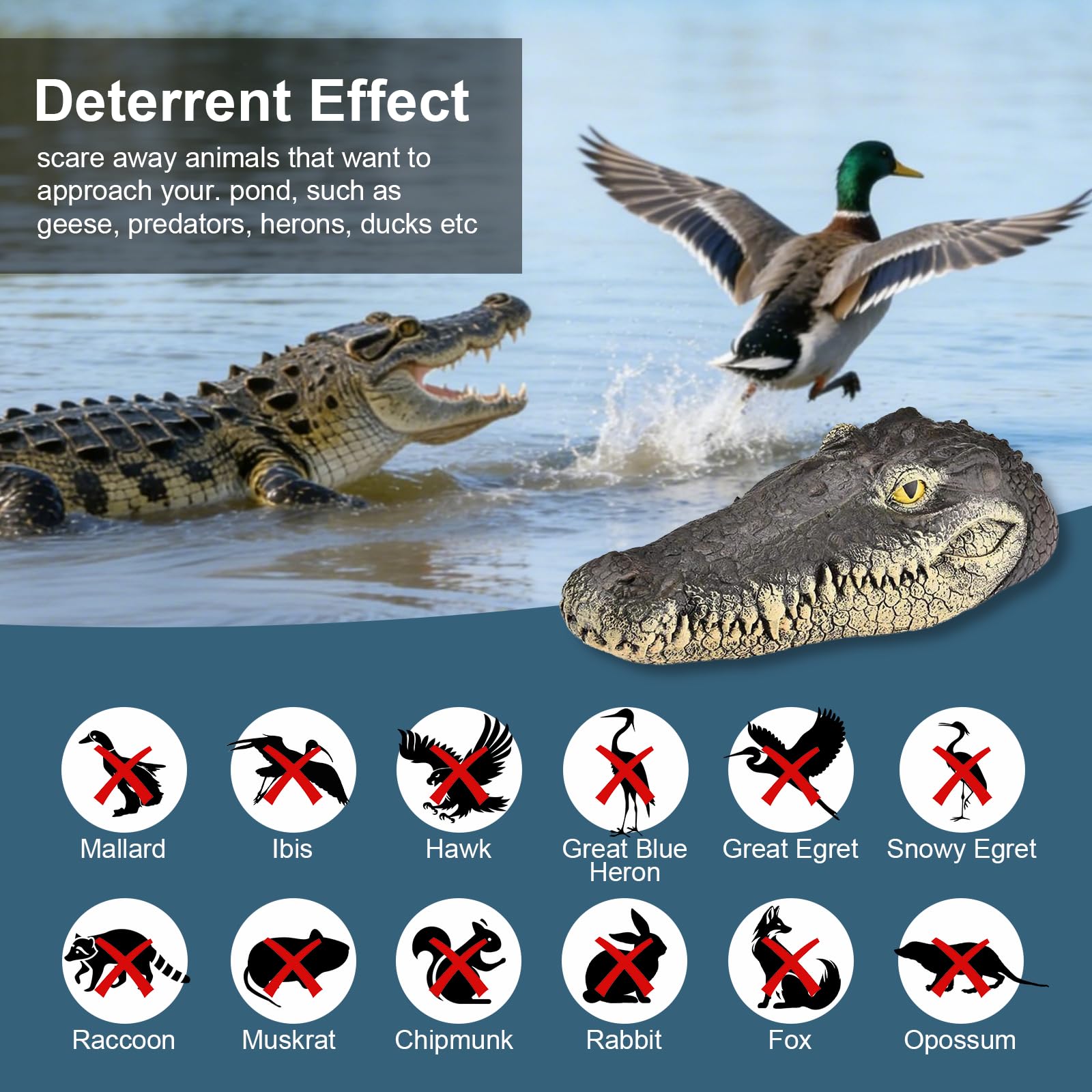 Geniff close-up shows textured resin skin and realistic teeth for lifelike pond decor.