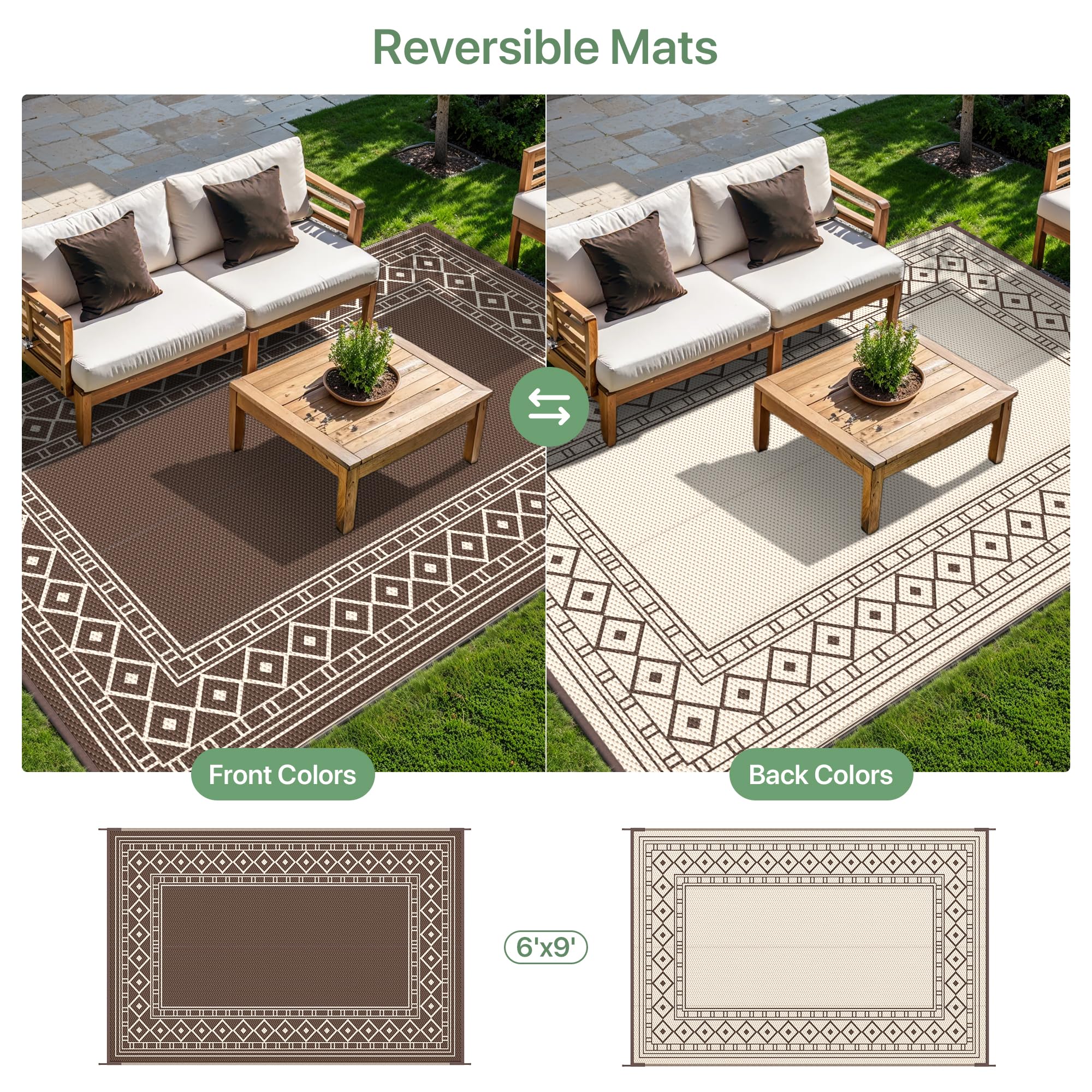 GENIMO beach picnic outdoor rug adds color to seaside outings.