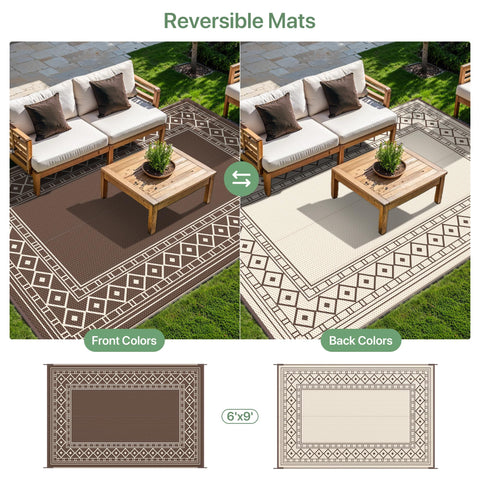 GENIMO beach picnic outdoor rug adds color to seaside outings.
