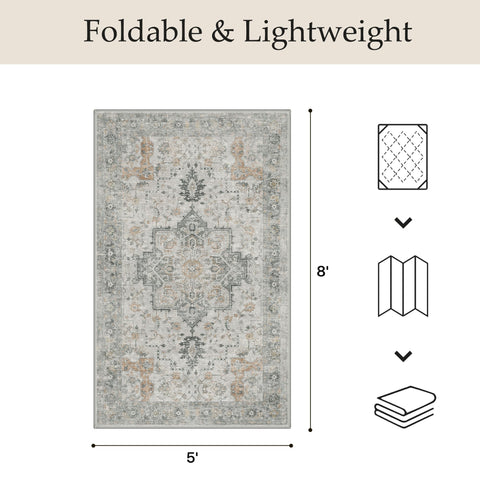 GENIMO boho-pattern rug with floral design, adds modern flair to balcony or living room