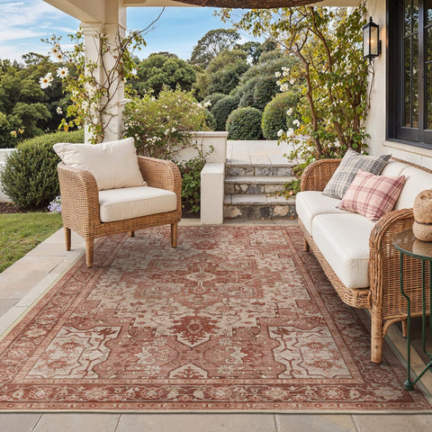 GENIMO boho rug 5x8 for versatile indoor and outdoor use on patios and living rooms.