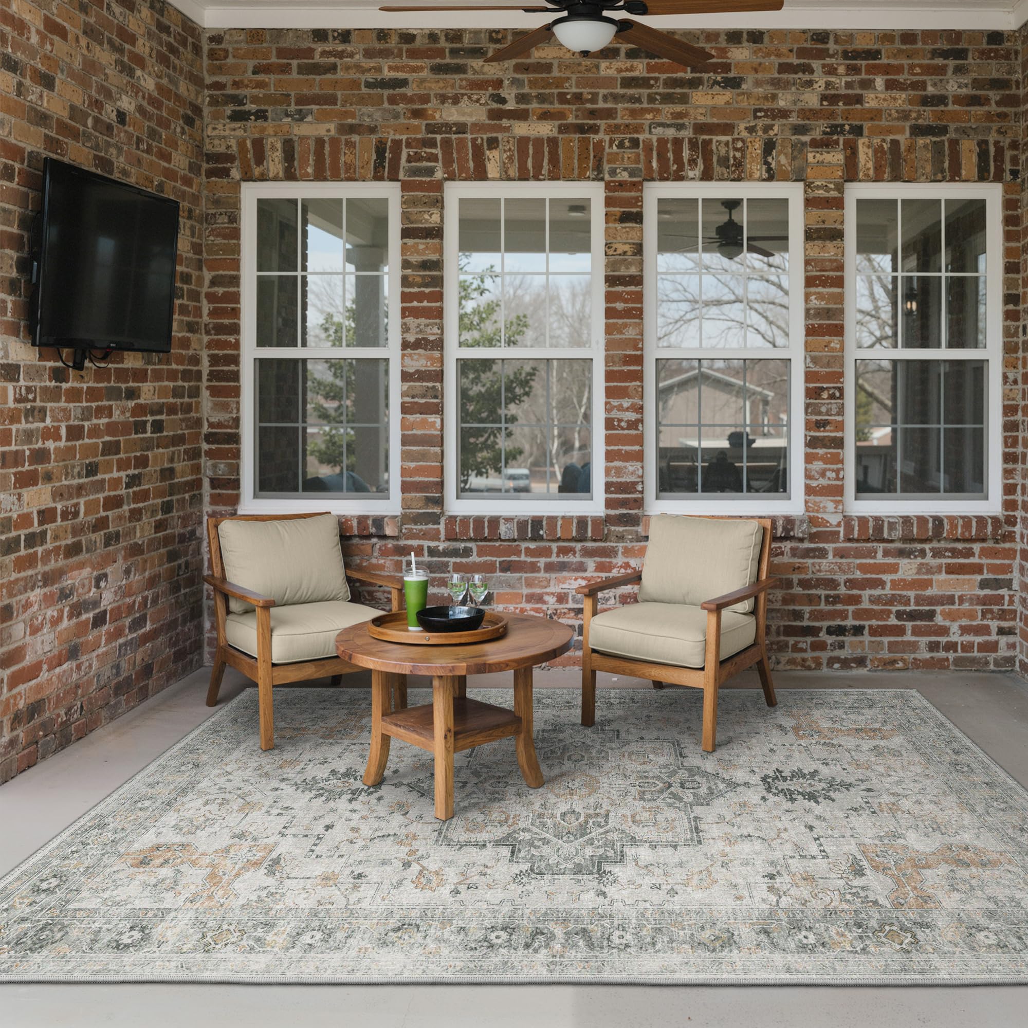 GENIMO chenille plush rug offers soft texture underfoot for cozy outdoor seating
