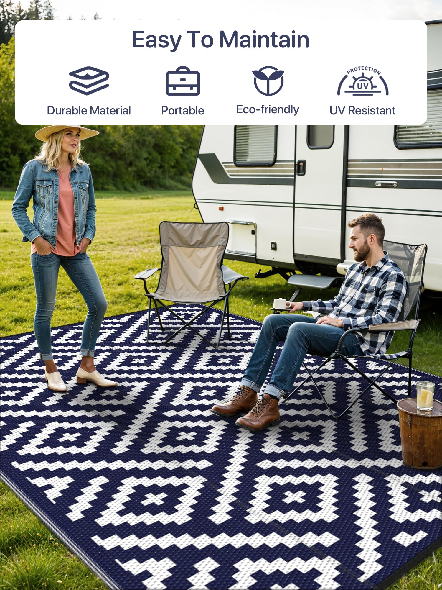 GENIMO dual-sided geometric rug conceals dirt and reduces wear.