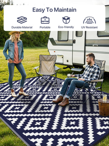 GENIMO dual-sided geometric rug conceals dirt and reduces wear.