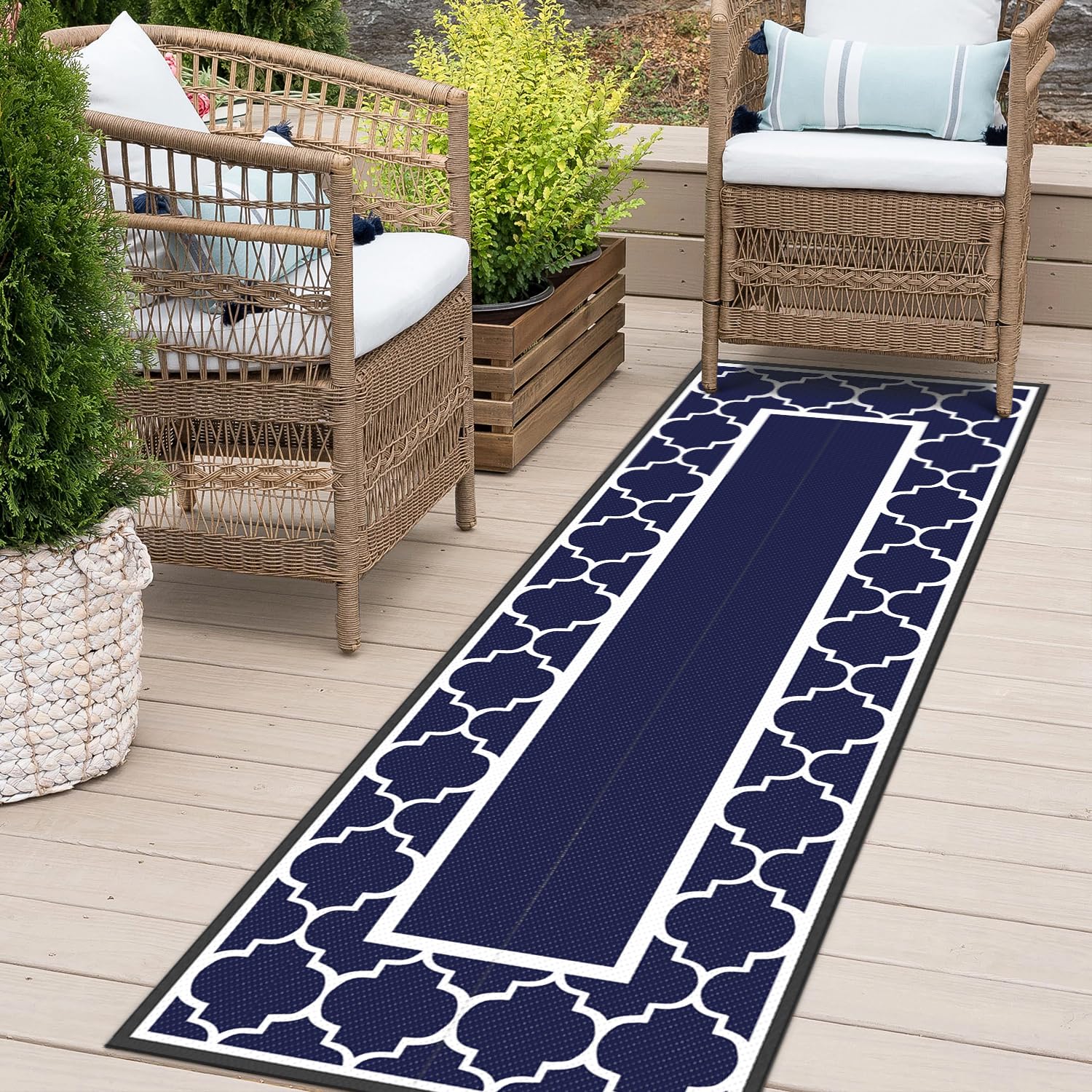 GENIMO foldable outdoor rug shown as a portable patio mat for quick setup