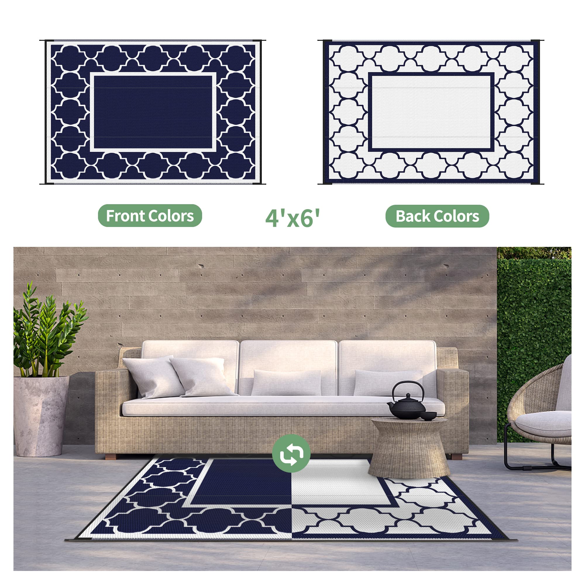 GENIMO foldable 4x6 rug beside camp chairs and picnic table