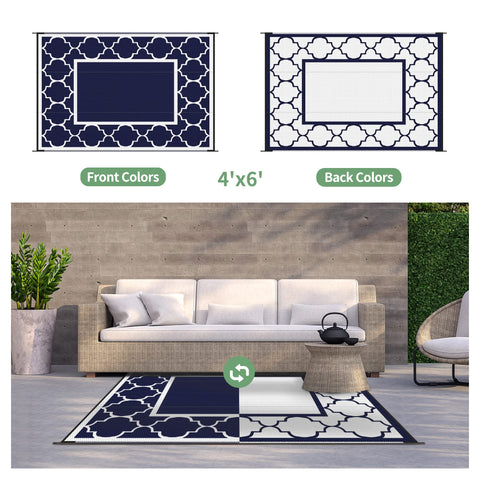 GENIMO foldable 4x6 rug beside camp chairs and picnic table