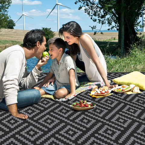 GENIMO versatile outdoor mat suitable for patios, porches, decks, and RV trips.