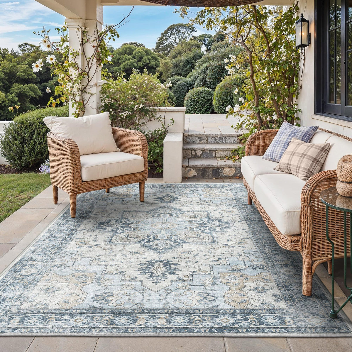 GENIMO outdoor area rug 4x6 blue, ideal for patios and living rooms