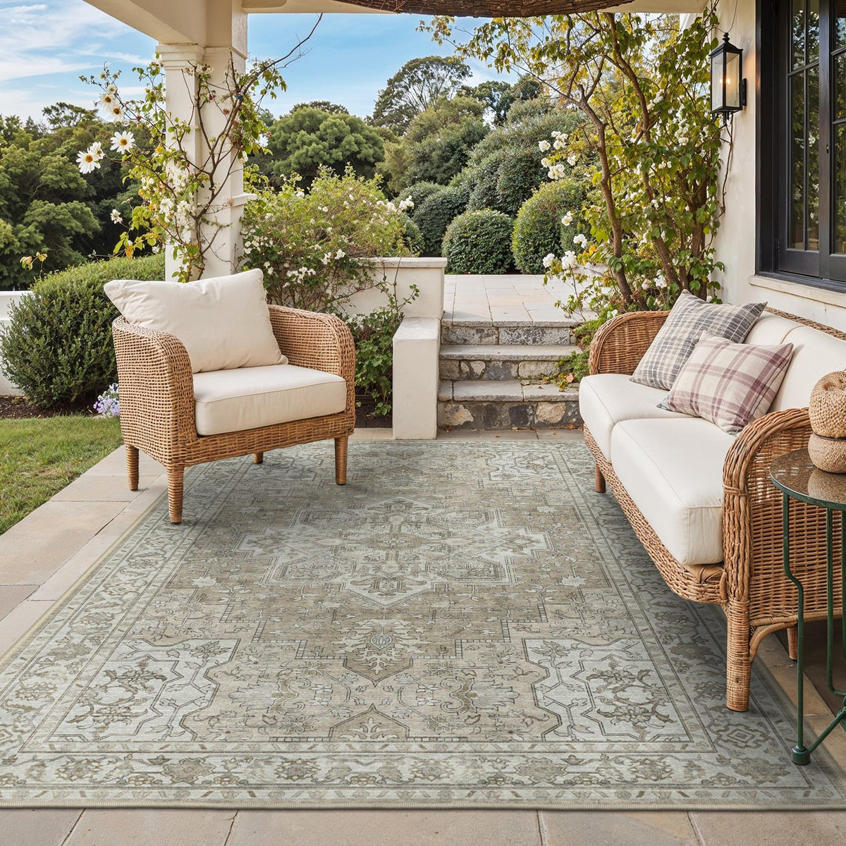 GENIMO 5x8 outdoor indoor rug with waterproof construction for patios and living rooms