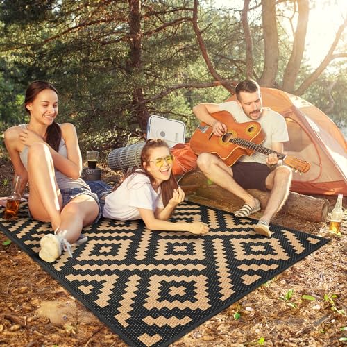 GENIMO outdoor rug 3x5 reversible pattern close-up highlights dual-side wear resistance.