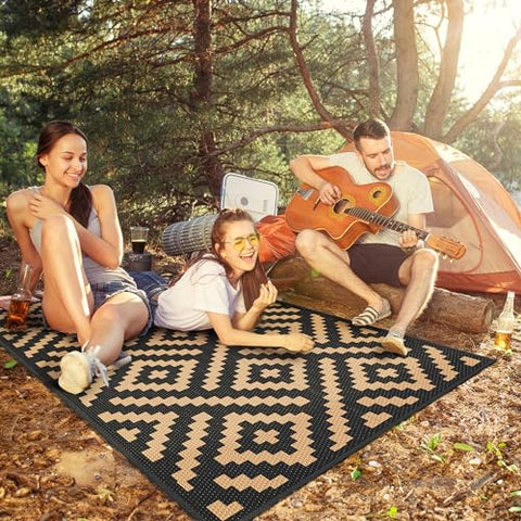 GENIMO outdoor rug 3x5 reversible pattern close-up highlights dual-side wear resistance.