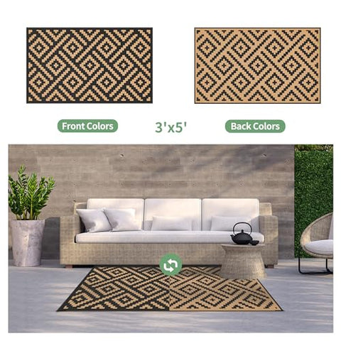 GENIMO outdoor rug 3x5 stain-resistant surface ideal for quick cleaning.