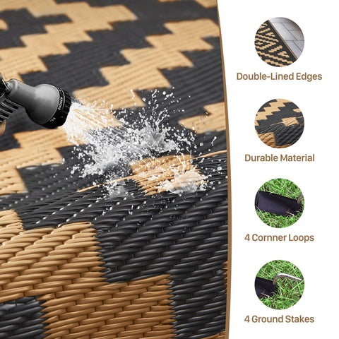 GENIMO outdoor rug 3x5 with stakes and bag for secure outdoor use.