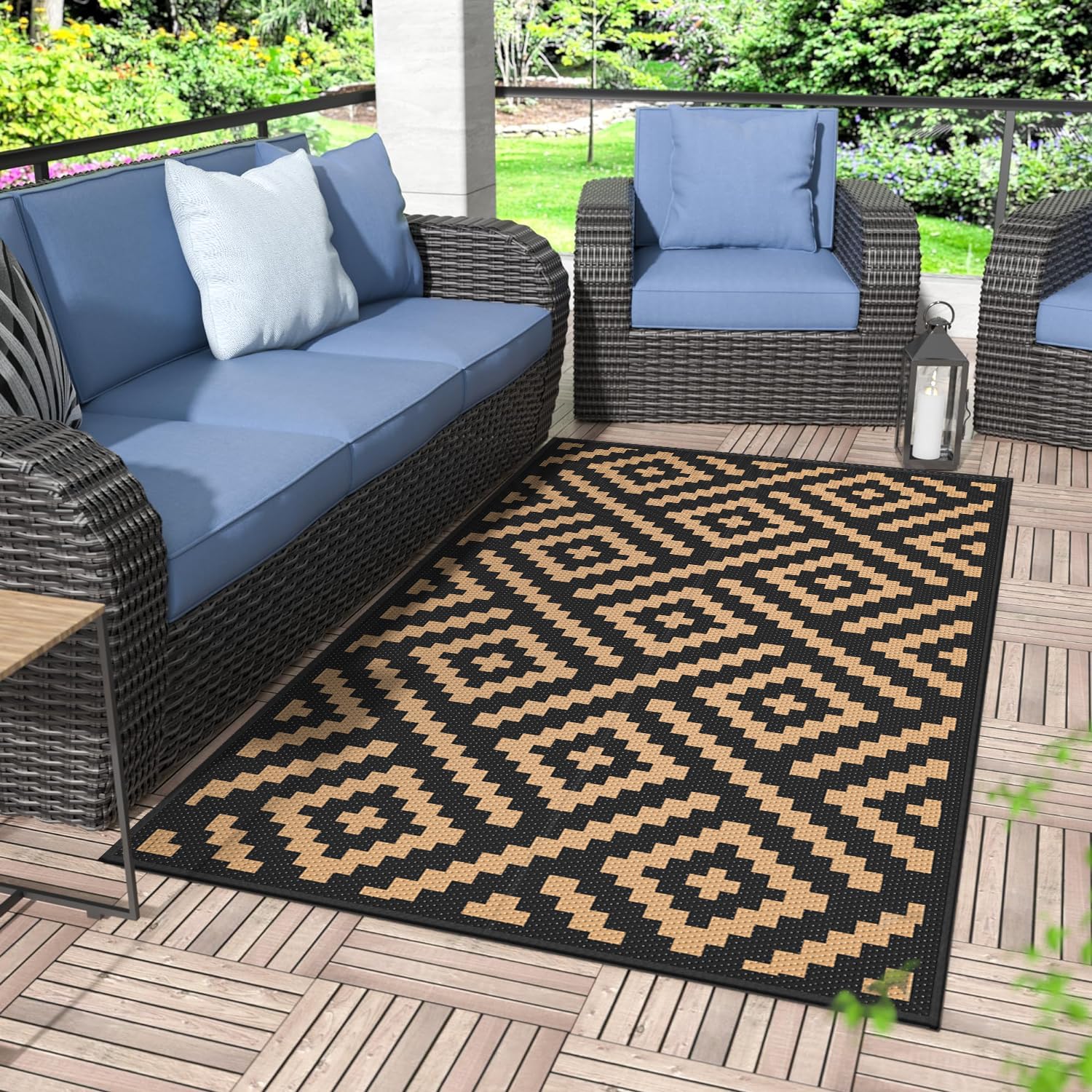 GENIMO outdoor rug 3x5 top view shows waterproof surface for patios.