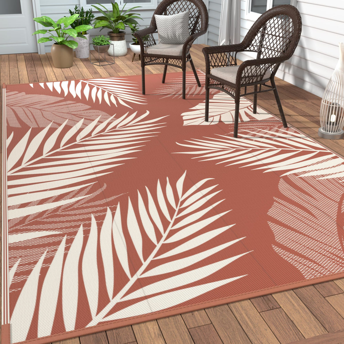 GENIMO outdoor rug 5x8 brick-red double-sided for patios and decks.