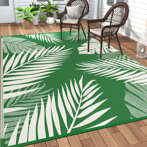 GENIMO outdoor rug 5x8 palm-leaf double-sided design for versatile patio styling.