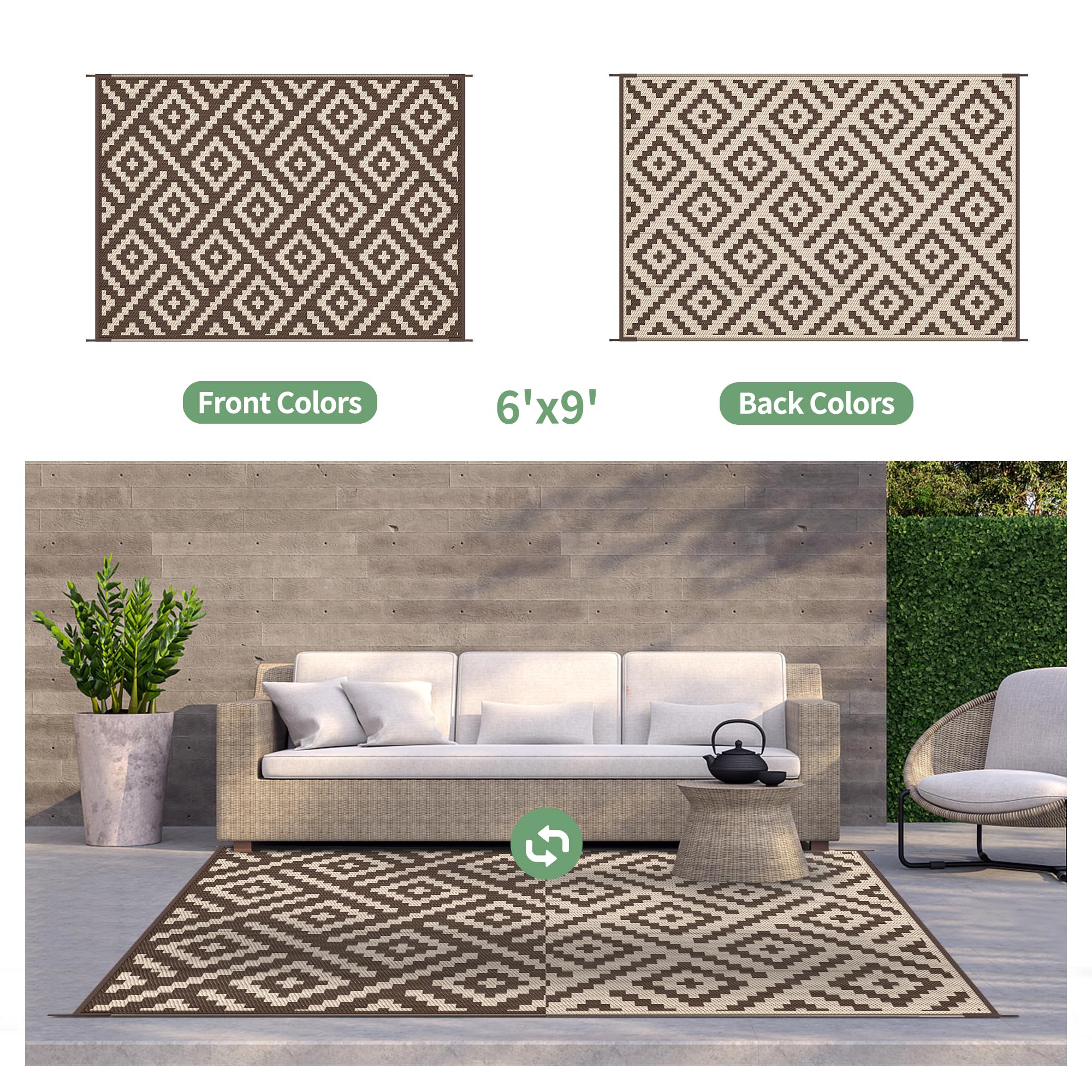 GENIMO rug with non-slip backing for safer use on decks and patios
