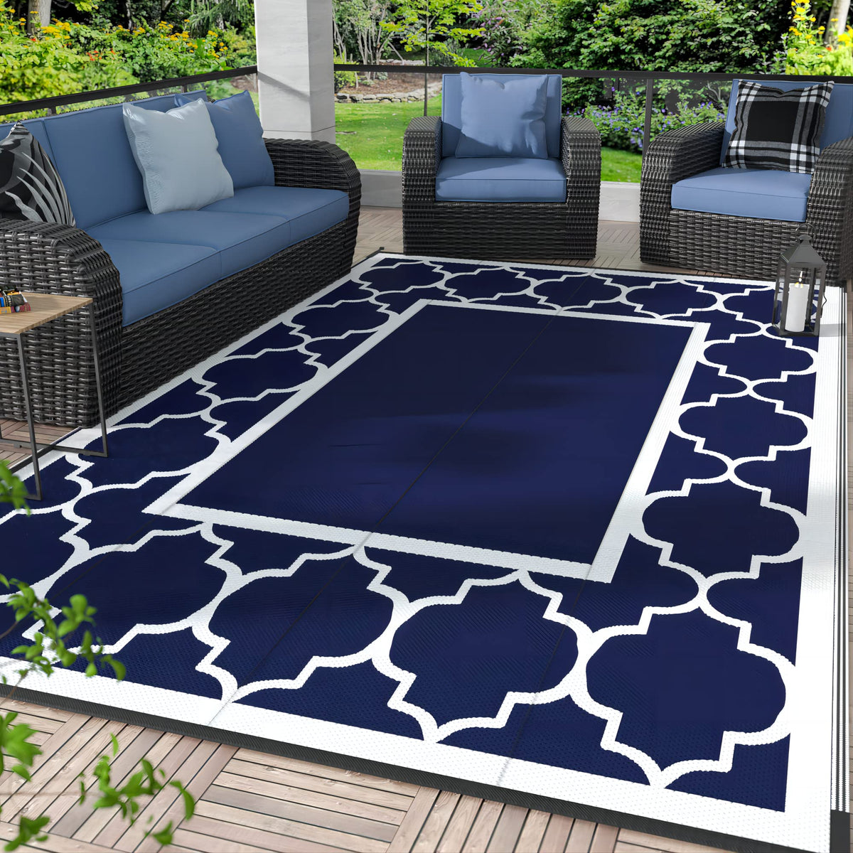 Genimo 8x10 blue white outdoor rug top view ideal patio decor