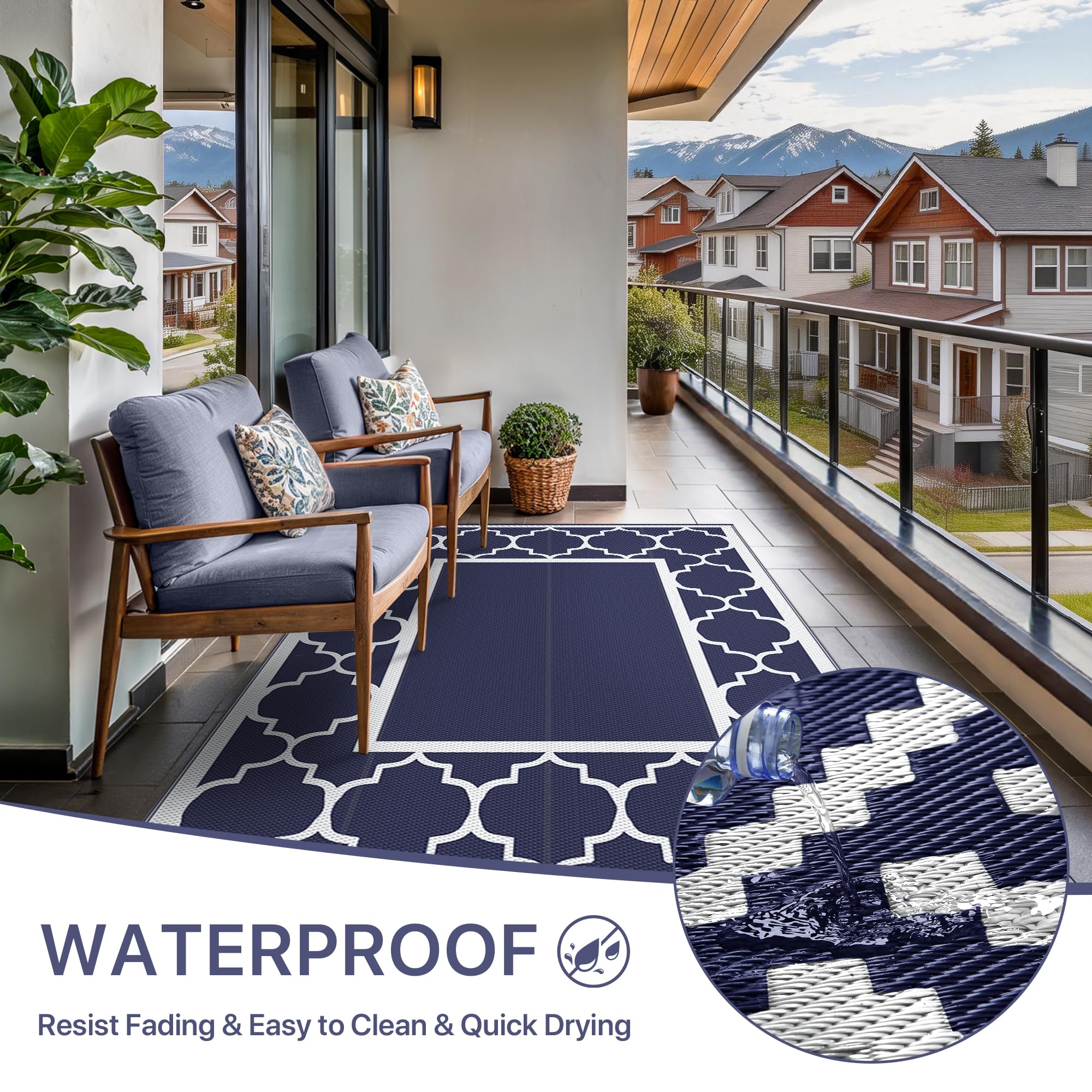 Genimo outdoor rug in camper setup adds cozy space