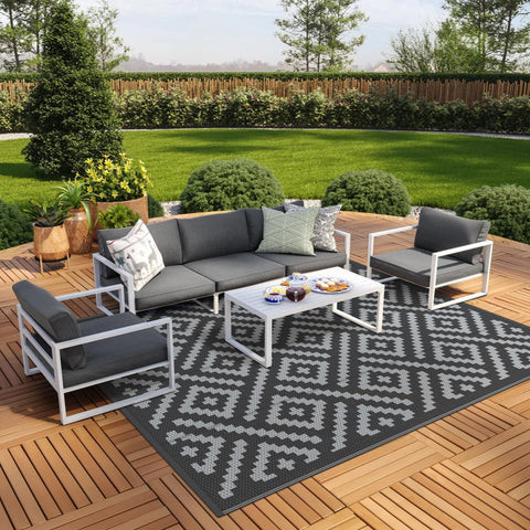 GENIMO outdoor rug 8x10 geometric pattern on patio for stylish, durable outdoor spaces