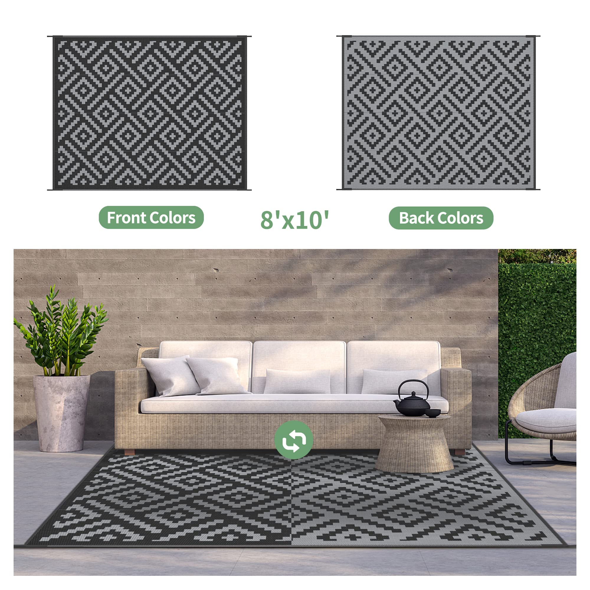 GENIMO outdoor rug 8x10 reversible dual-sided design adds long-lasting versatility