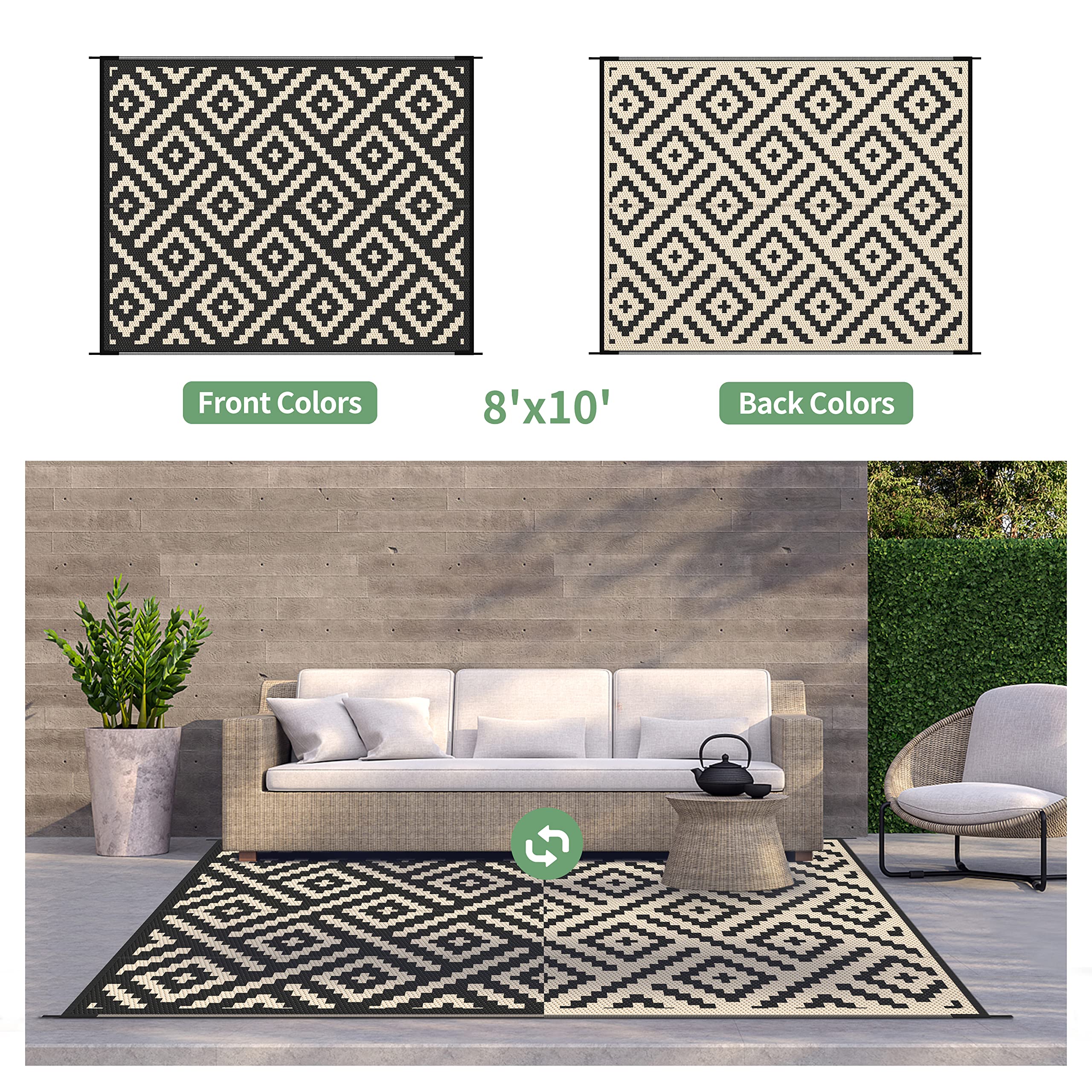 GENIMO outdoor rug 8x10 weatherproof coating protects against heat and rain