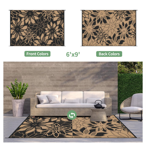GENIMO outdoor rug with corner loops and stakes for stable placement on windy patios.