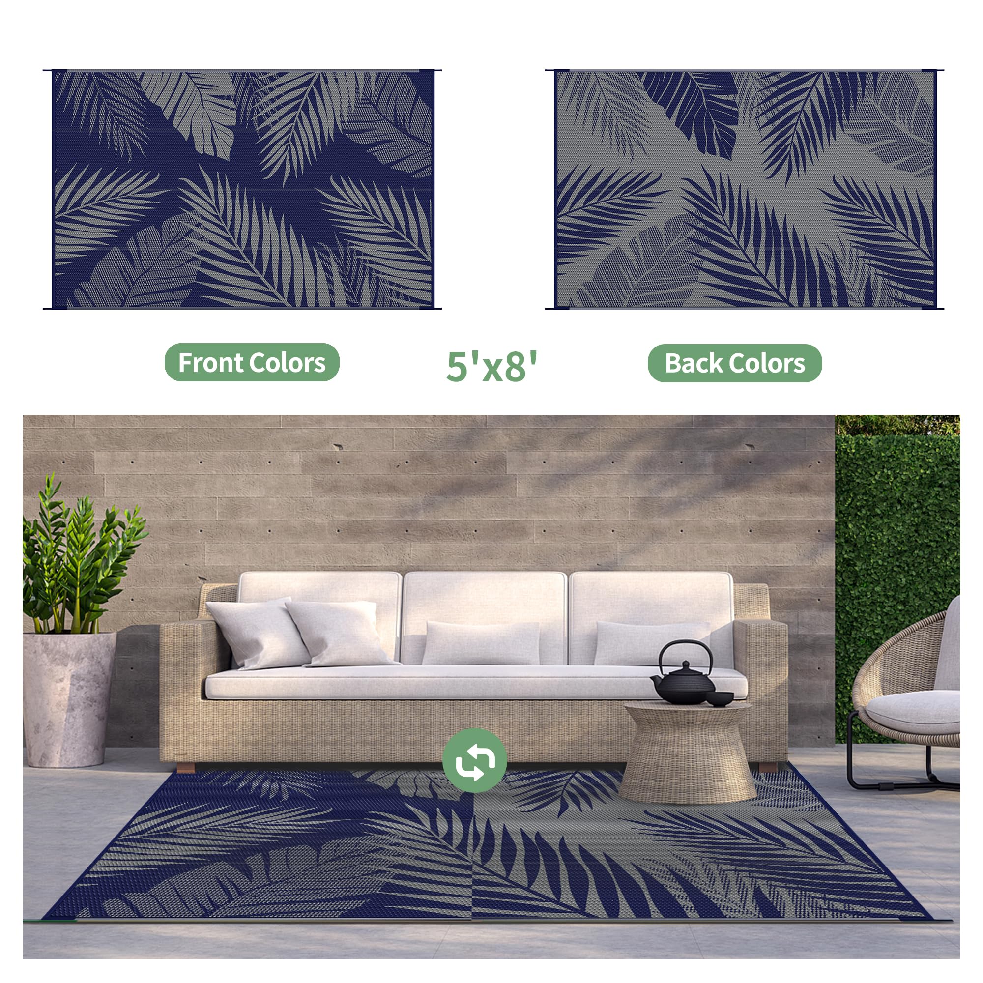 GENIMO double-sided palm leaf pattern versatile for decks and balconies