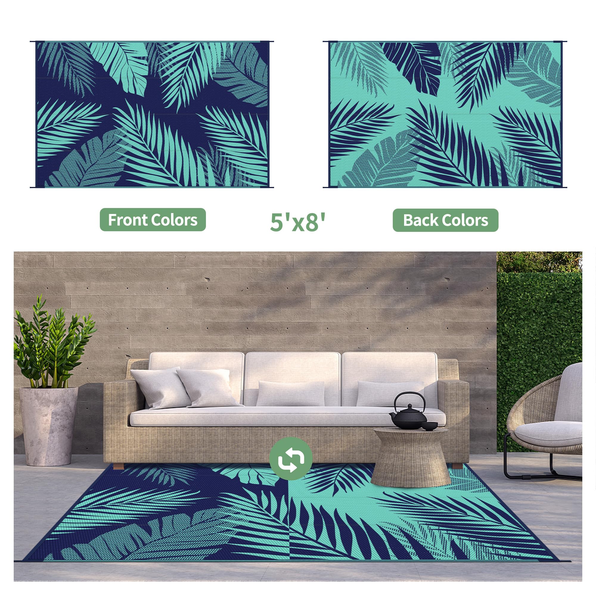 GENIMO outdoor rug double-sided pattern offers versatile styling for decks
