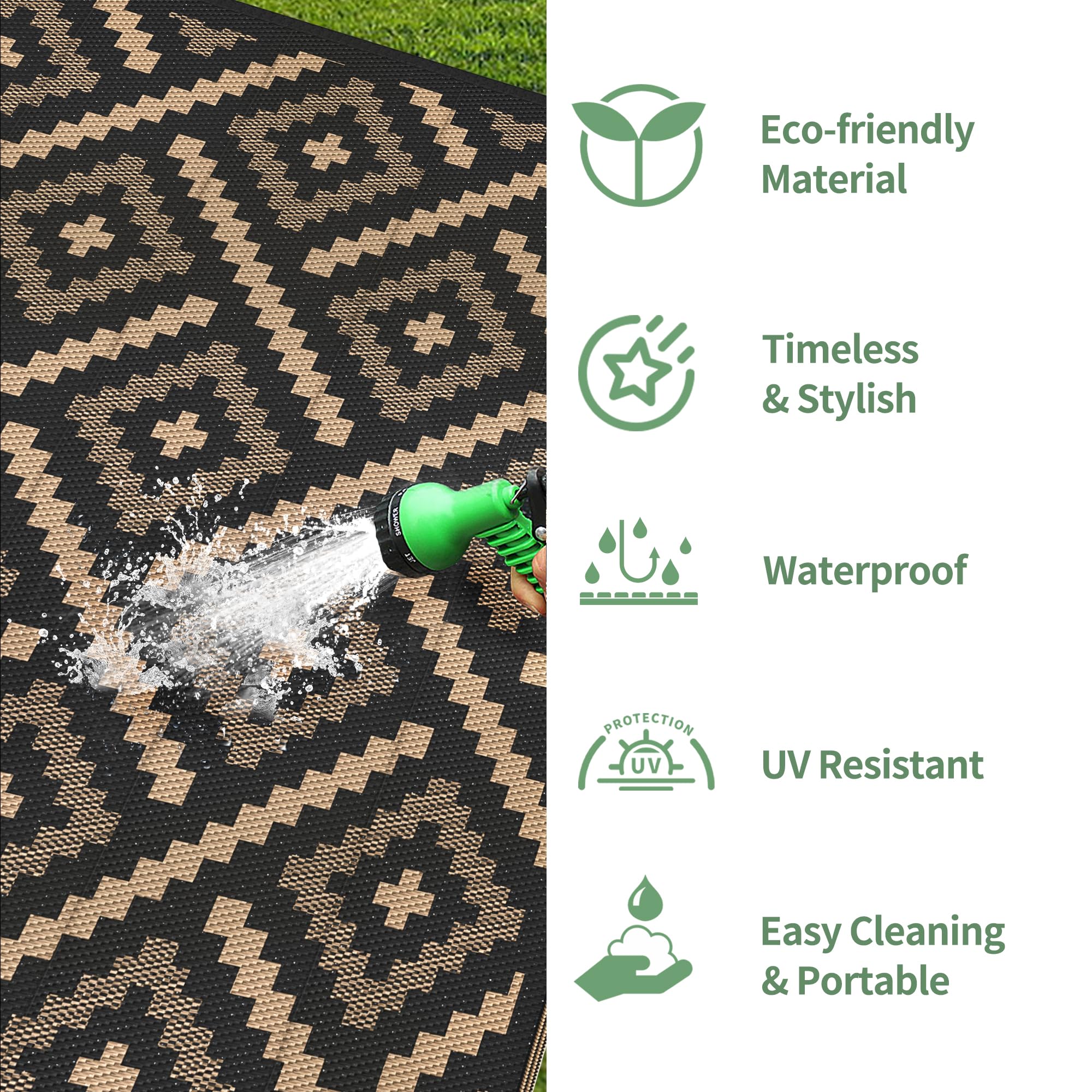 GENIMO outdoor rug durable edge sealing enhances outdoor resilience against wear.
