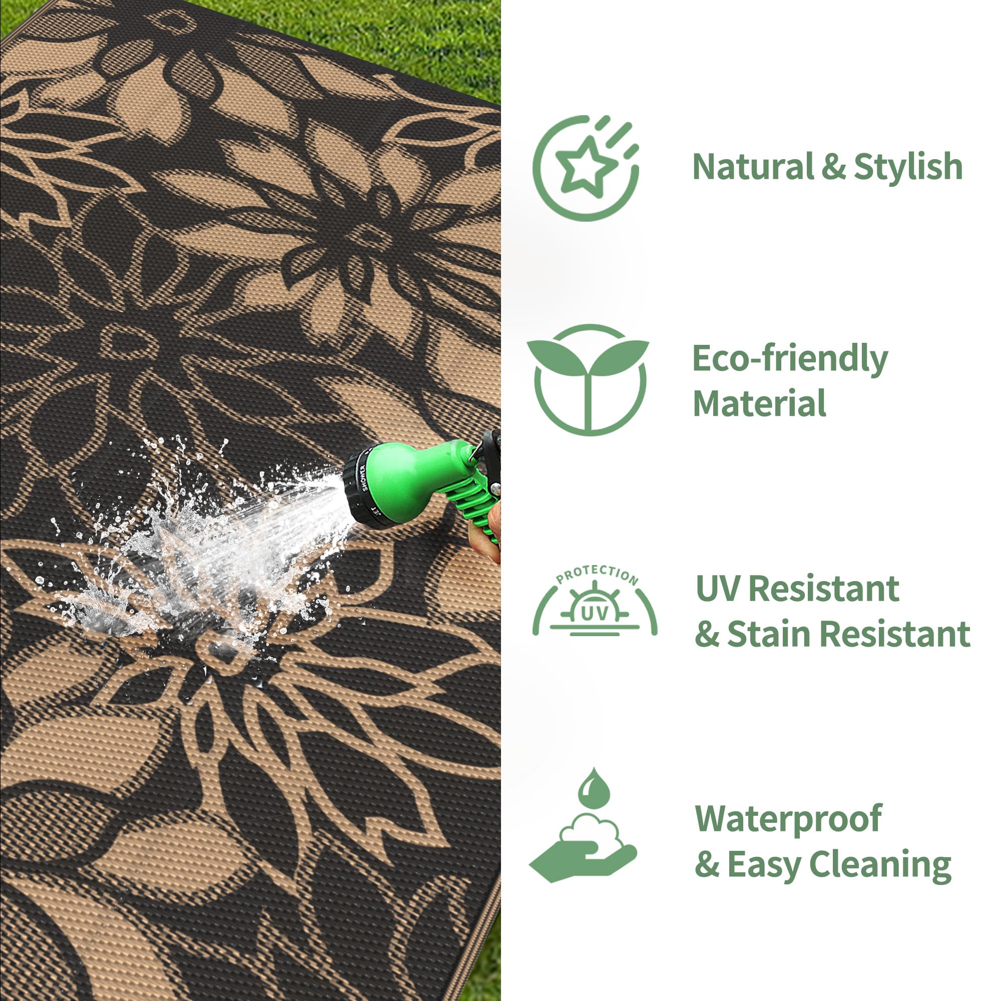 GENIMO easy-clean outdoor mat ready for beach, picnic, or garden use.