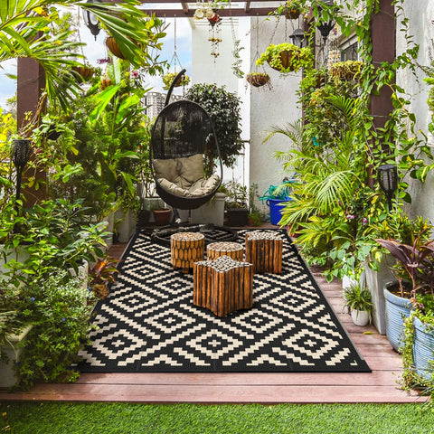 GENIMO eco-friendly polypropylene rug, OEKO-TEX certified for safe outdoor use.
