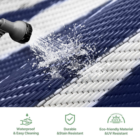GENIMO rug includes four stakes to secure on outdoor surfaces