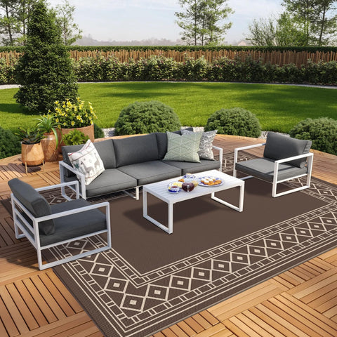 GENIMO outdoor rug geo design; durable outdoor accent for porches and patios