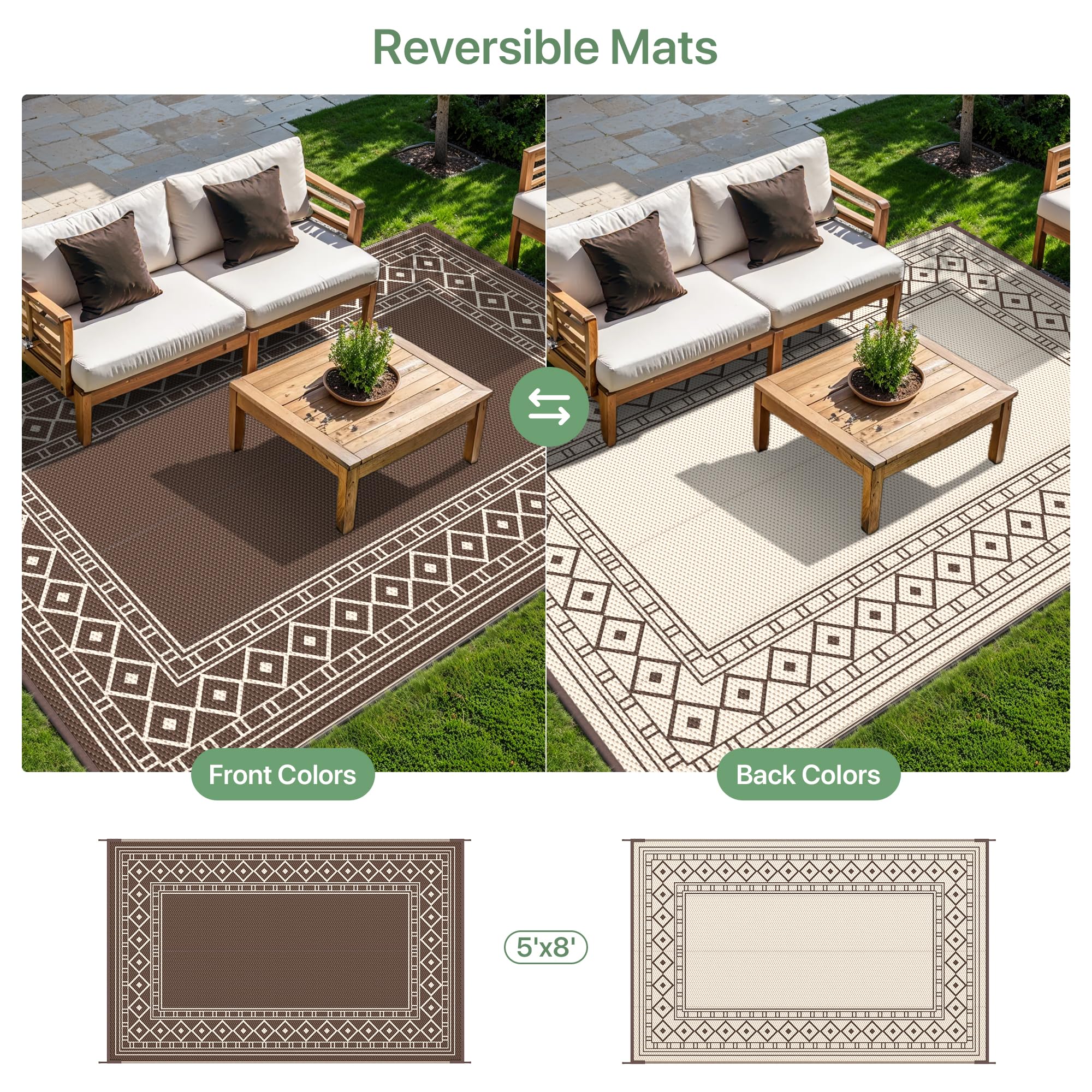 GENIMO rug with heat-sealed edges prevents fraying during outdoor use.