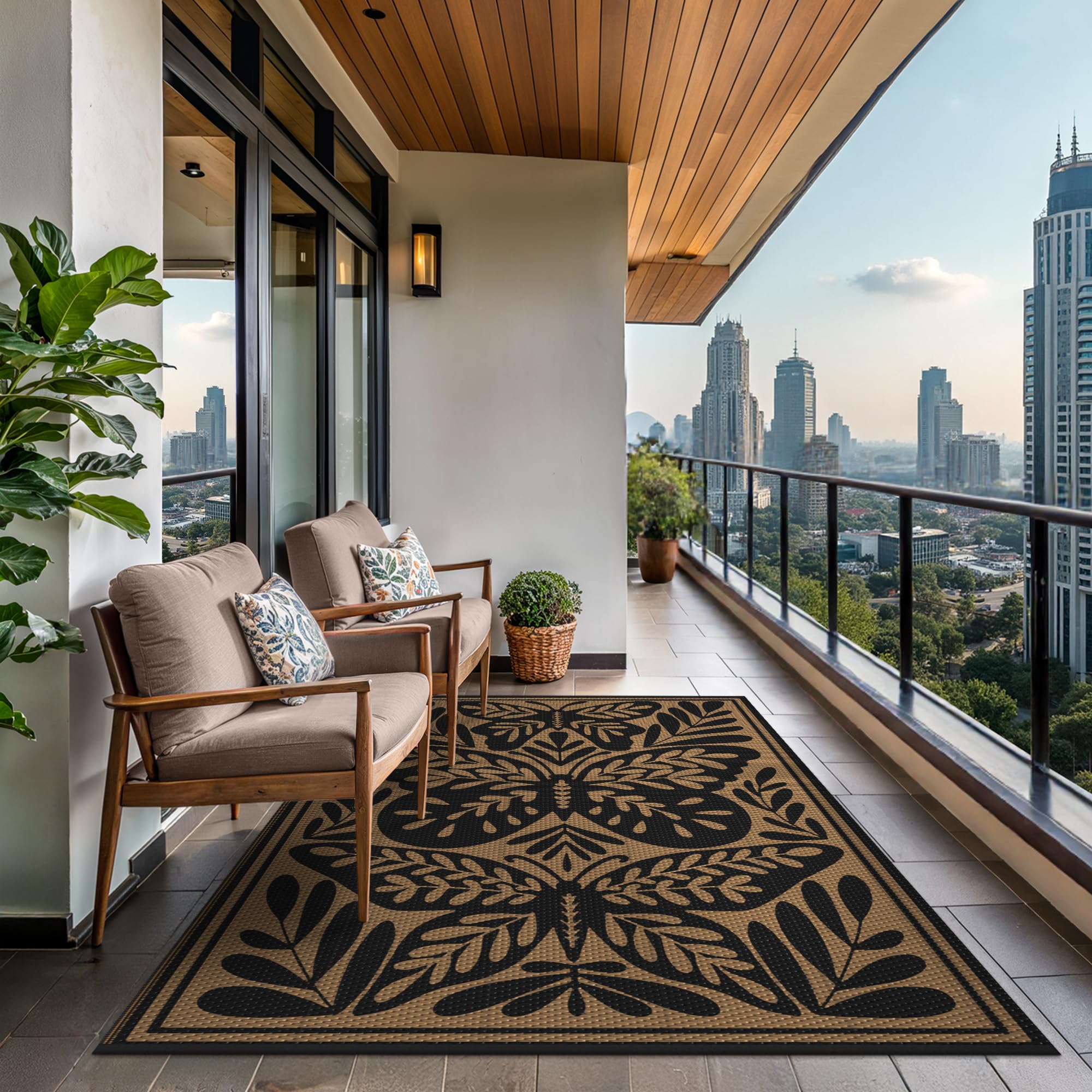 GENIMO lightweight rug on deck and balcony for easy transport.
