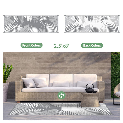 GENIMO outdoor rug palm leaf back design, versatile reverse option for quick decor refresh.