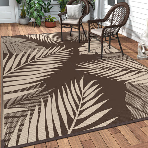 GENIMO outdoor rug with palm leaf pattern enhances patio decor and comfort